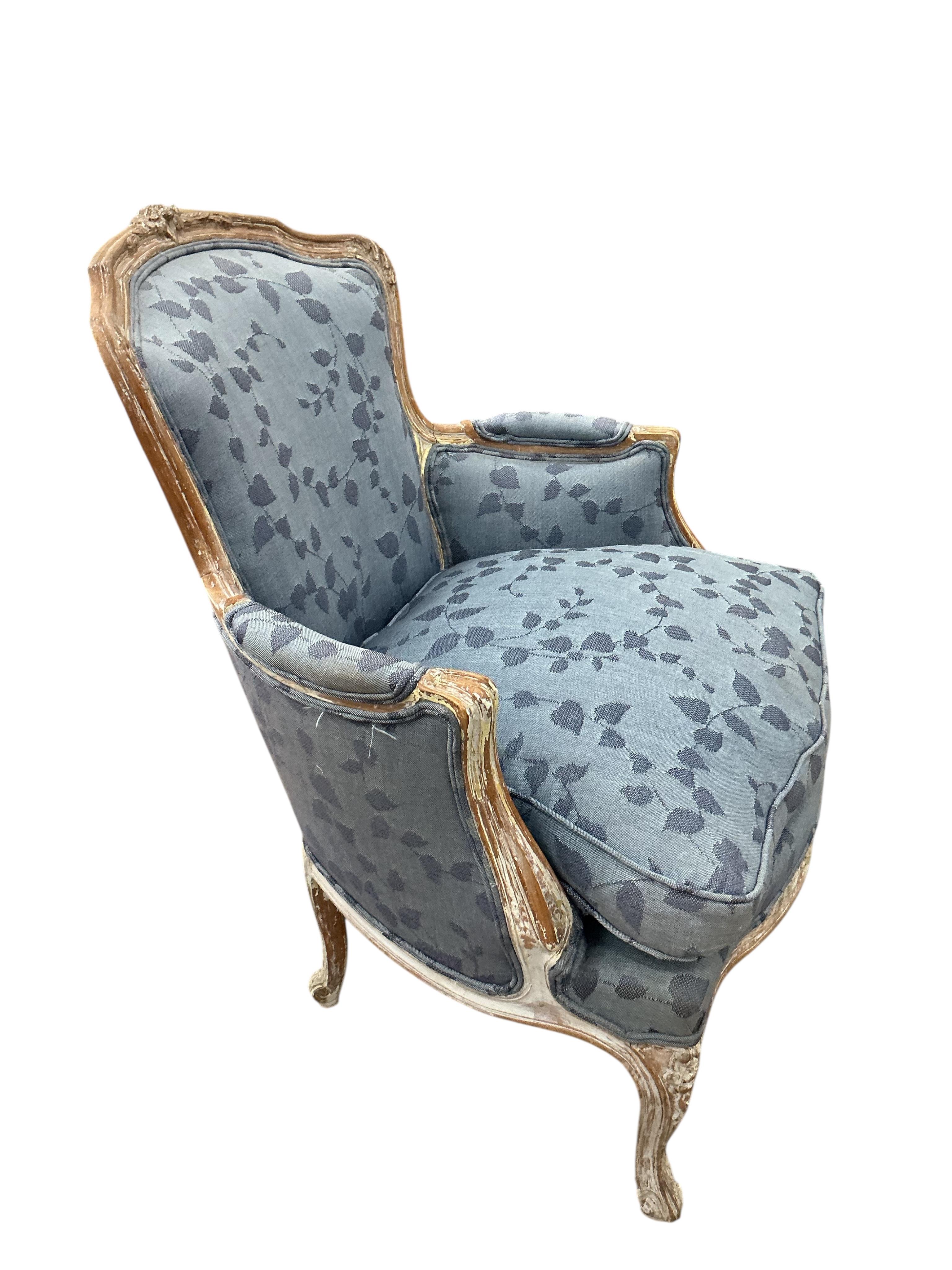 A Louis XV style fauteuil, width 69cm, depth 56cm, height 89cm, Provenance: The late Kenneth Turner (1936-2025), celebrity florist, designer and perfume retailer, he received the Royal Warrant from the Prince of Wales in